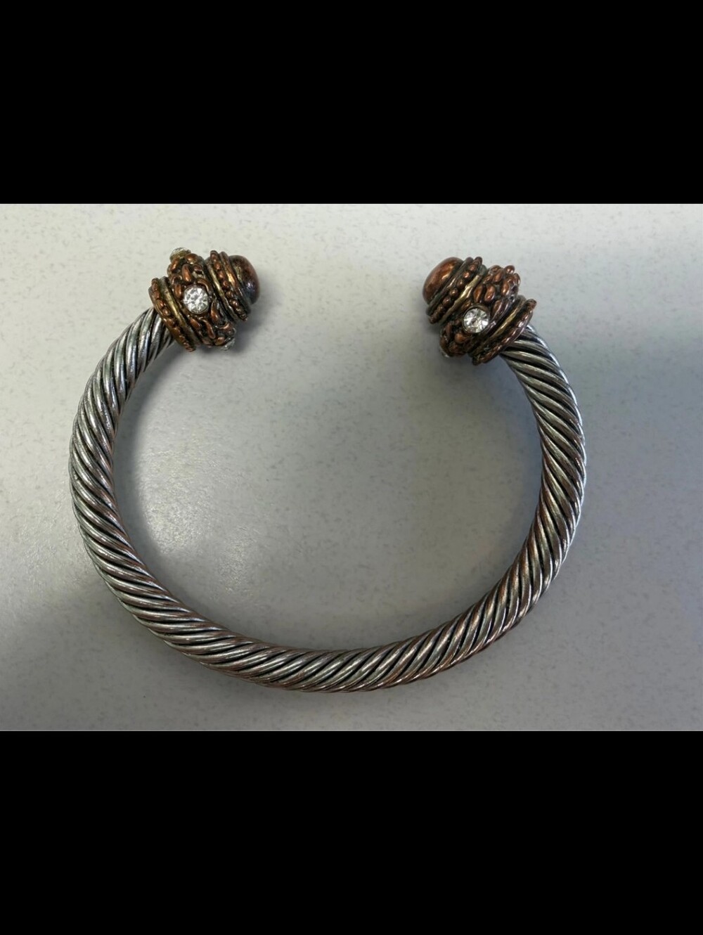 Unk Two-Tone Twisted Cable Cuff Bracelet with Crystal Accents